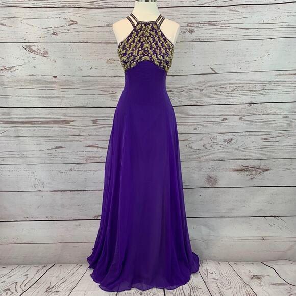Purple and gold beaded gown - Picture 1 of 6